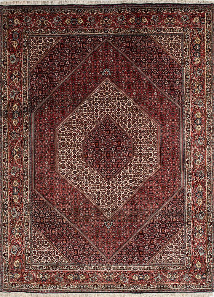 aalam red and orange wool hand knotted Rug - HeadShot