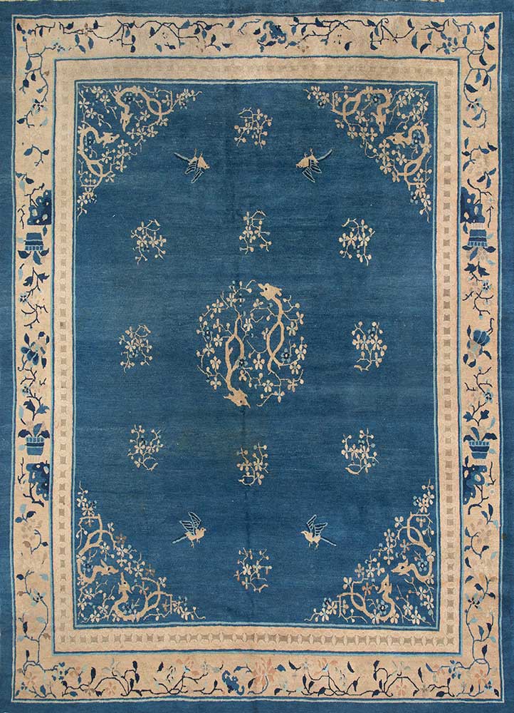 pechino blue wool hand knotted Rug - HeadShot