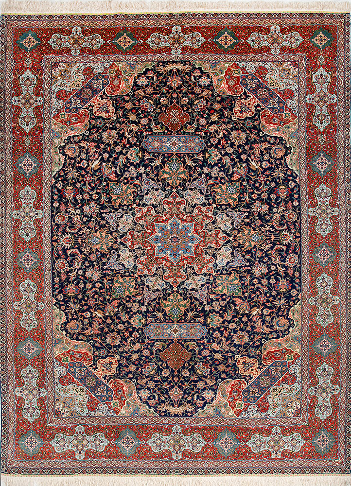 aalam blue wool hand knotted Rug - HeadShot