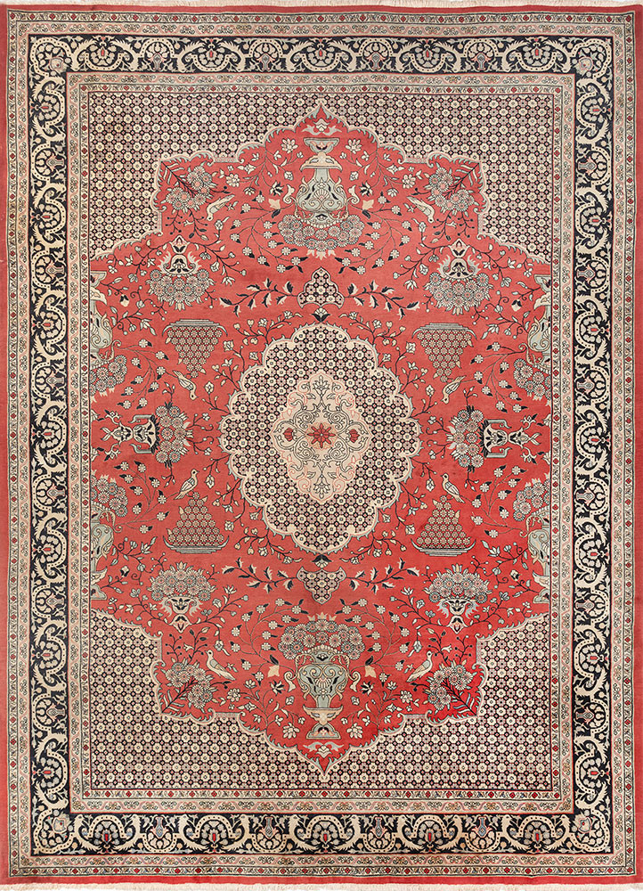 aalam red and orange wool hand knotted Rug - HeadShot