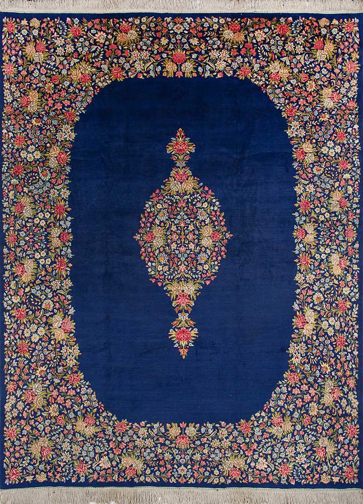 aalam blue wool hand knotted Rug - HeadShot
