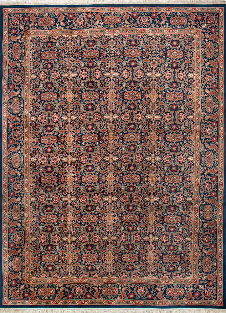aalam blue wool hand knotted Rug - HeadShot