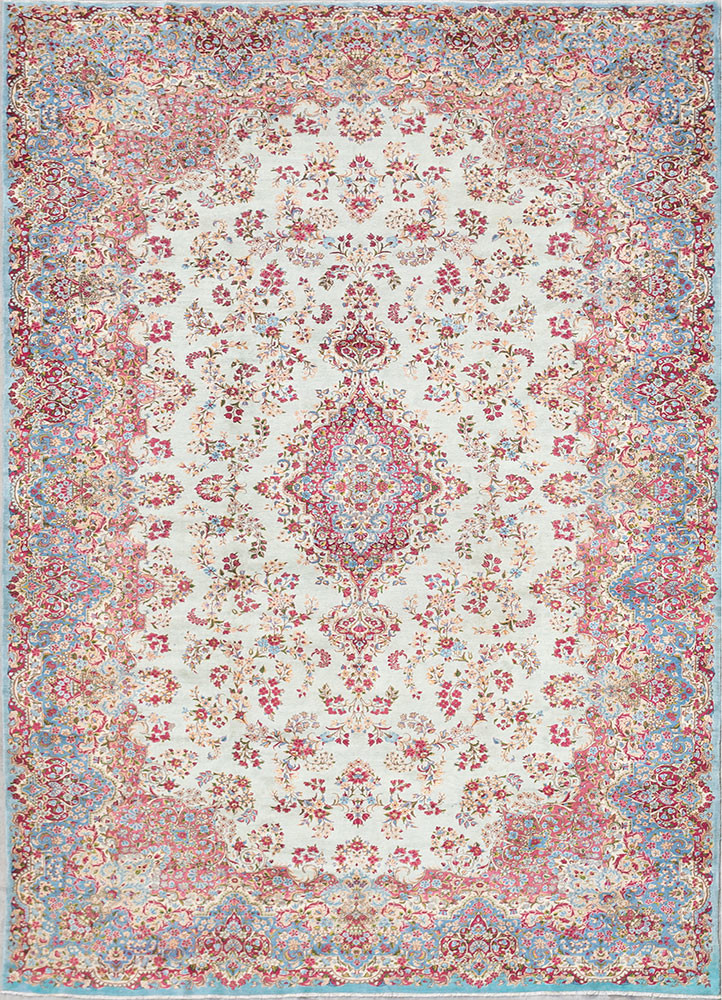 aalam blue wool hand knotted Rug - HeadShot