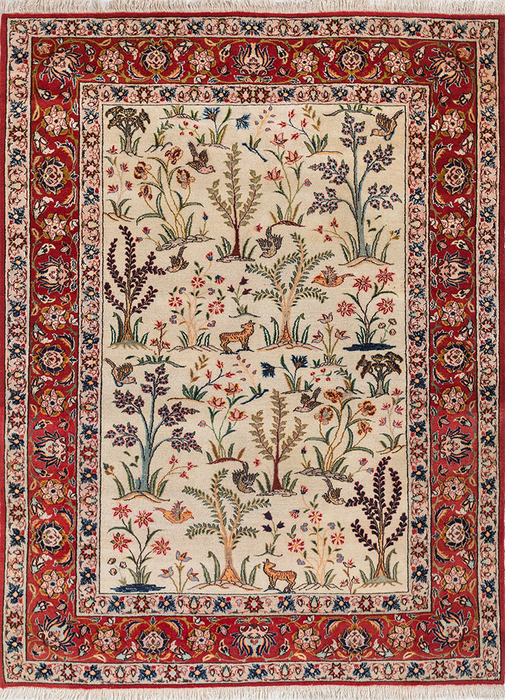 aalam beige and brown wool hand knotted Rug - HeadShot