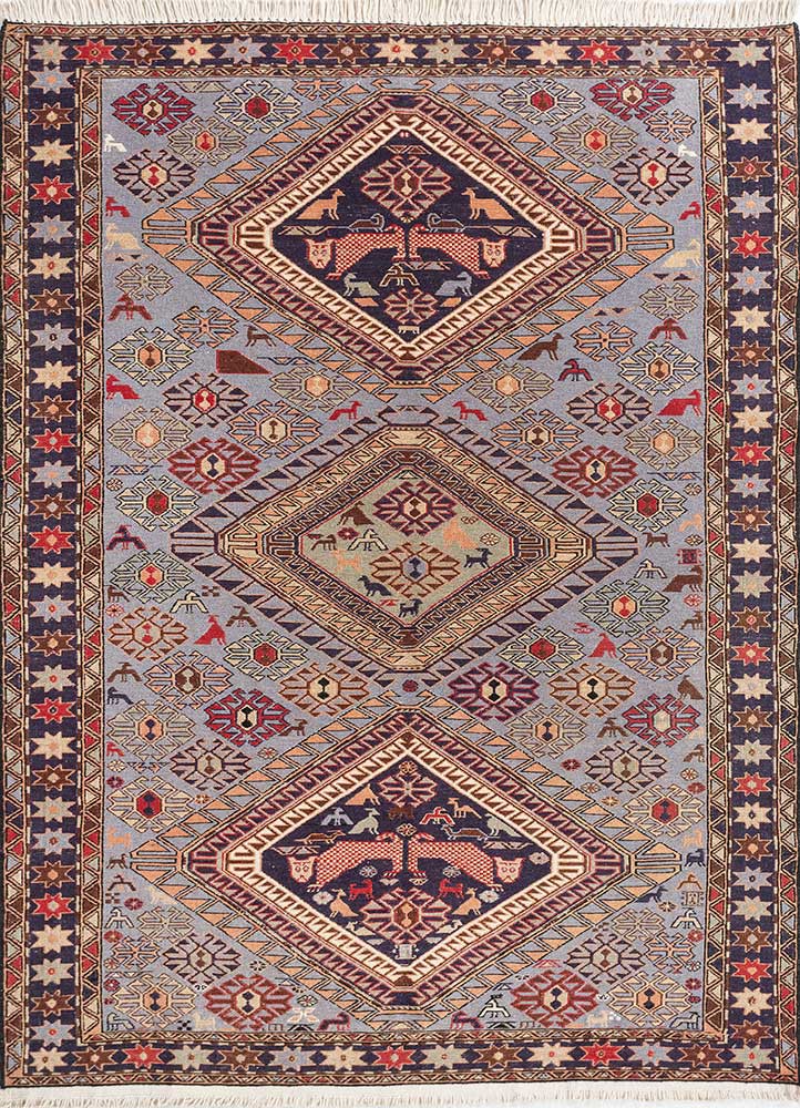 kiaan blue wool and silk hand knotted Rug - HeadShot