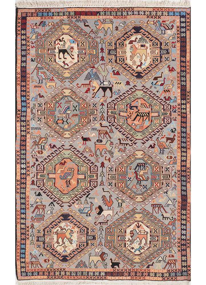 kiaan red and orange wool and silk hand knotted Rug - HeadShot