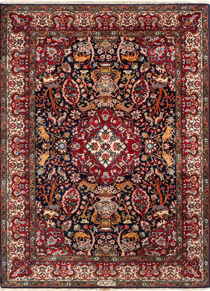 aalam red and orange wool hand knotted Rug - HeadShot