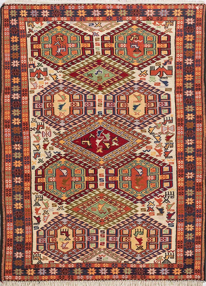 kiaan red and orange wool and silk hand knotted Rug - HeadShot