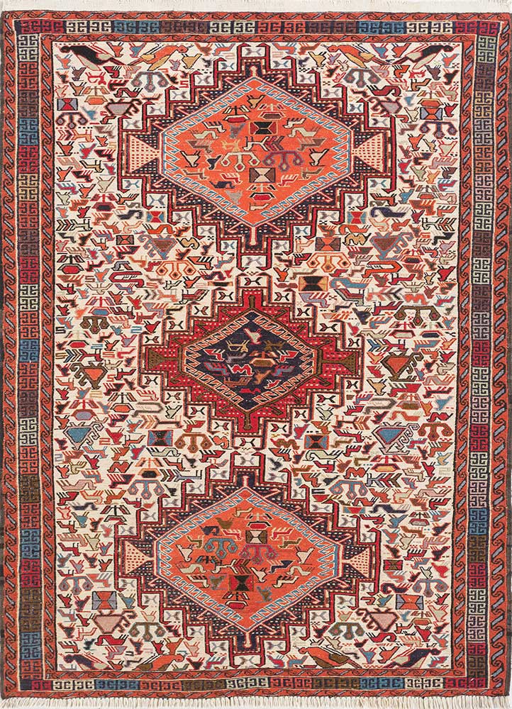 kiaan red and orange wool and silk hand knotted Rug - HeadShot