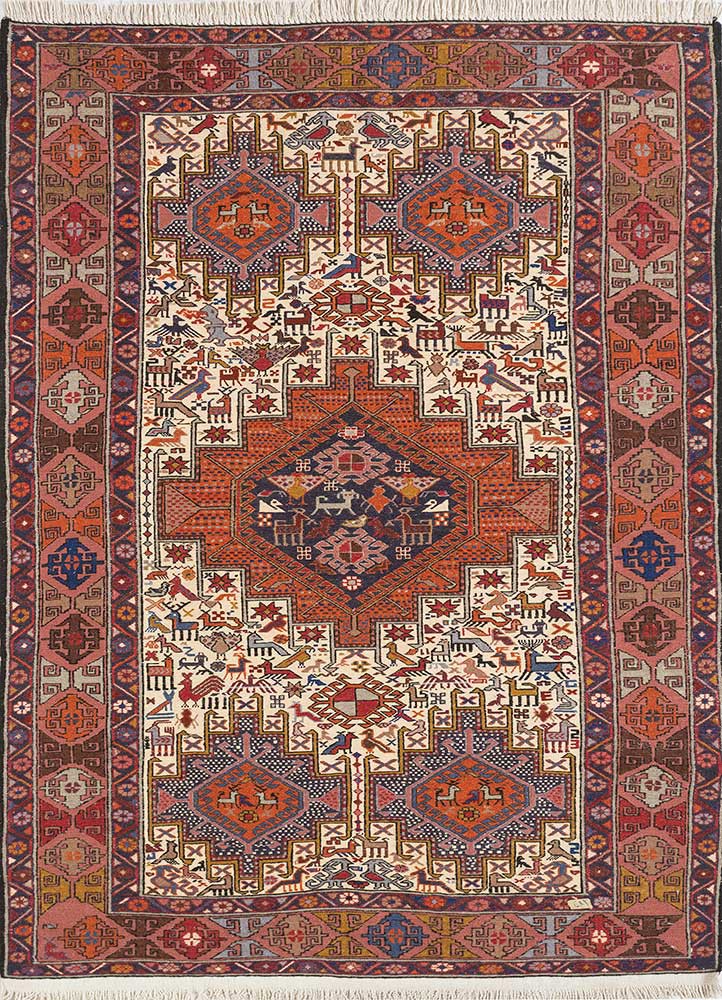 kiaan red and orange wool and silk hand knotted Rug - HeadShot