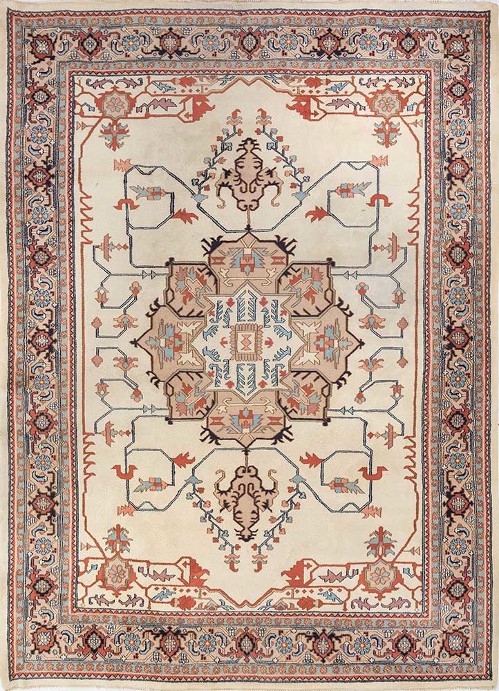 aalam beige and brown wool hand knotted Rug - HeadShot