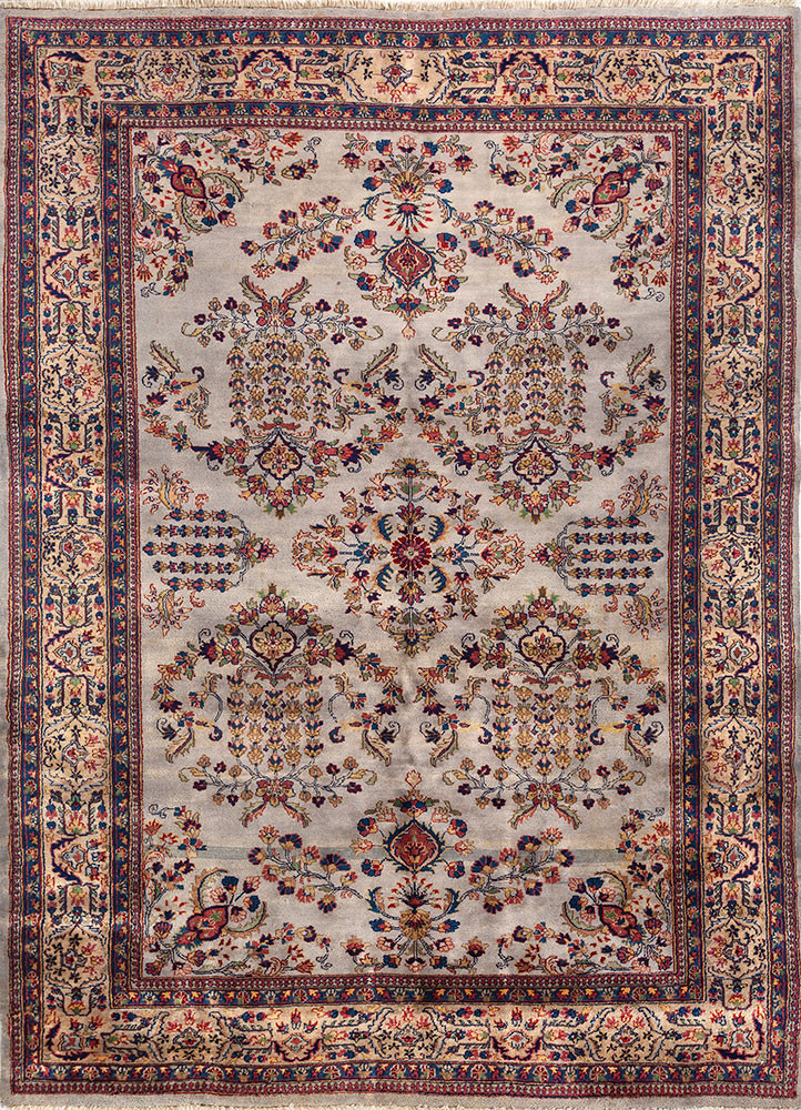 aalam blue wool hand knotted Rug - HeadShot