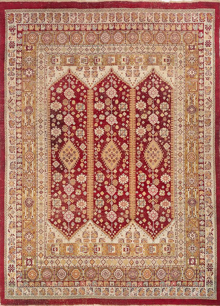 aalam red and orange wool hand knotted Rug - HeadShot