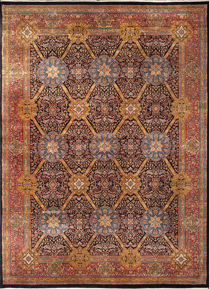aalam beige and brown wool hand knotted Rug - HeadShot