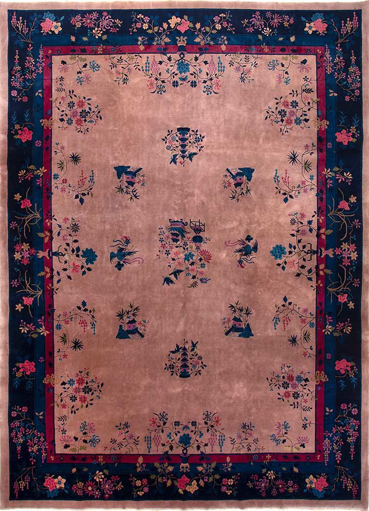 pechino blue wool hand knotted Rug - HeadShot