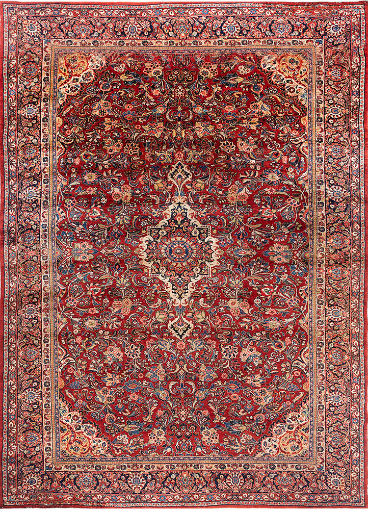 aalam red and orange wool hand knotted Rug - HeadShot