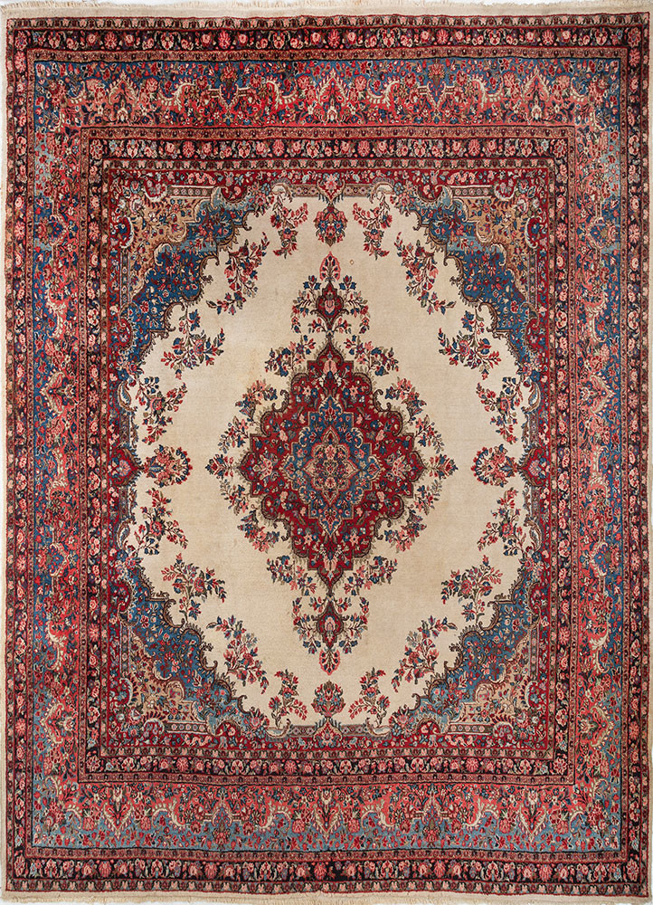 aalam red and orange wool hand knotted Rug - HeadShot