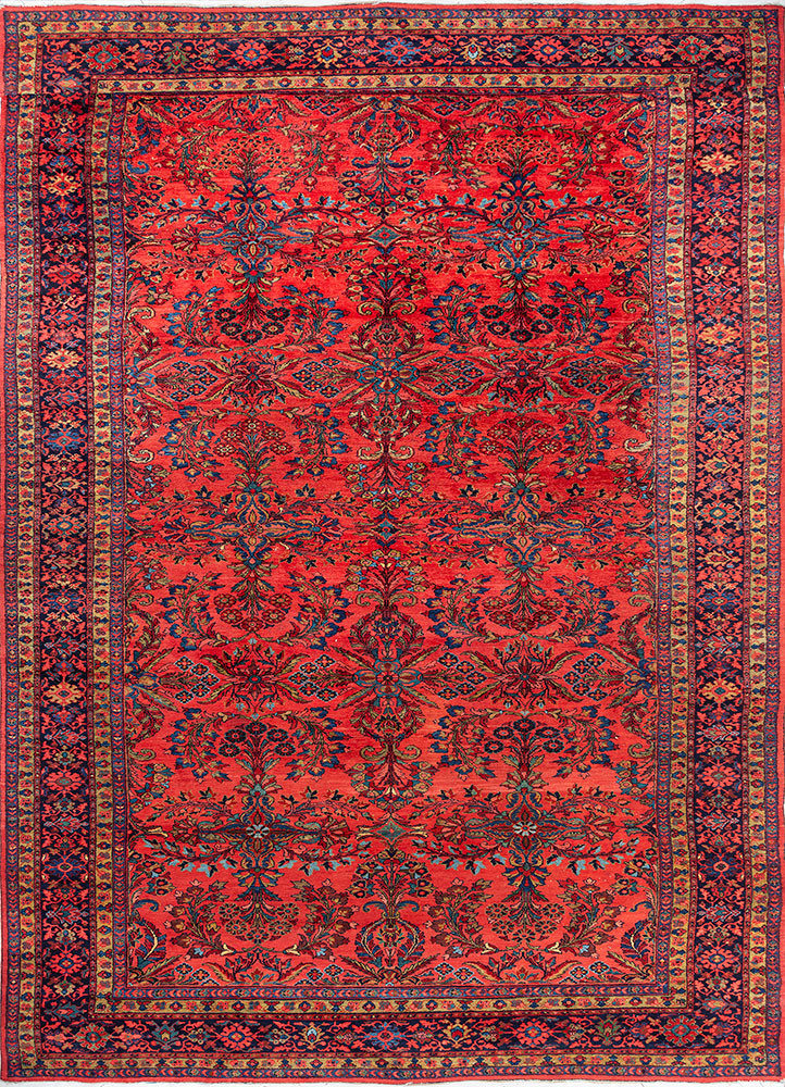 aalam red and orange wool hand knotted Rug - HeadShot