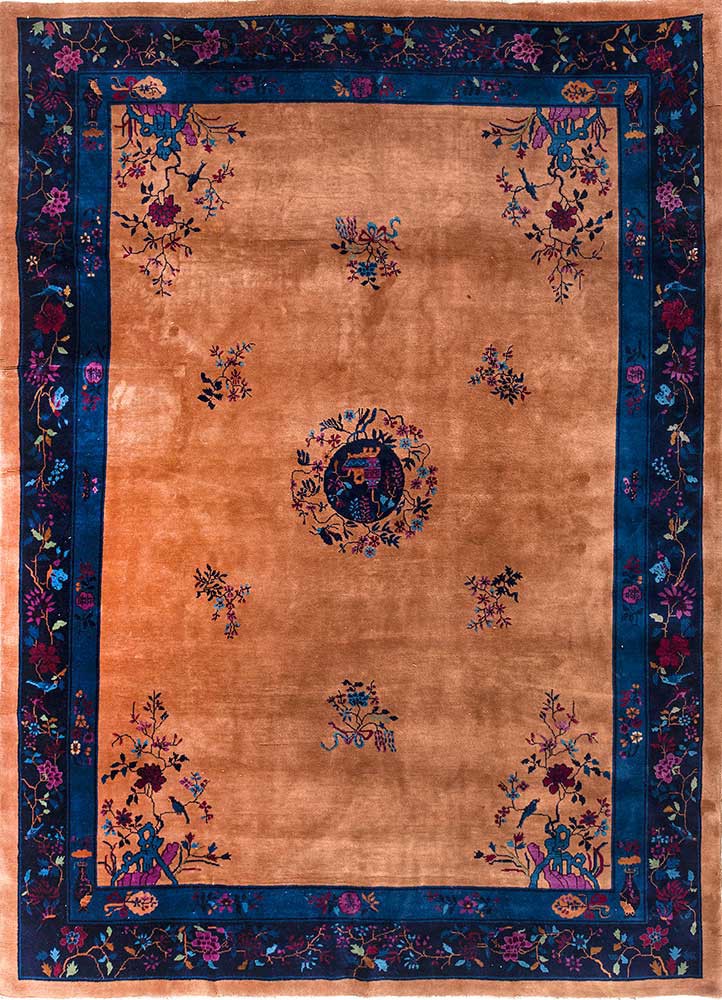 pechino beige and brown wool hand knotted Rug - HeadShot