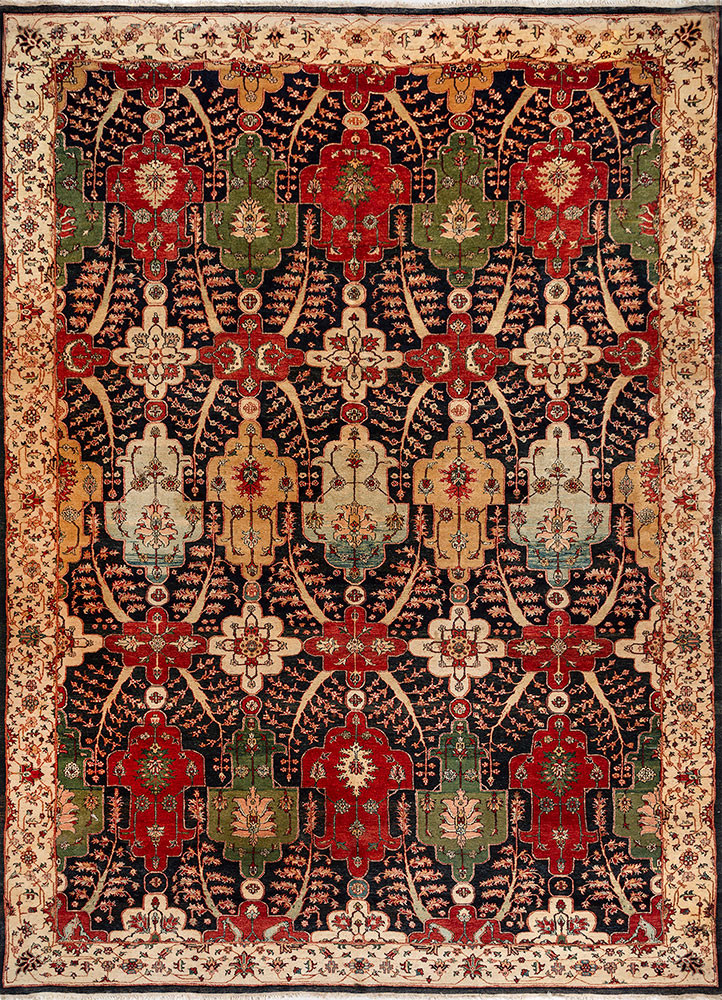 aalam red and orange wool hand knotted Rug - HeadShot