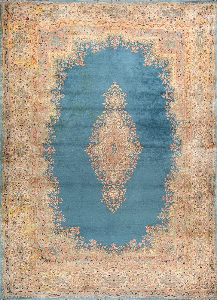 aalam blue wool hand knotted Rug - HeadShot