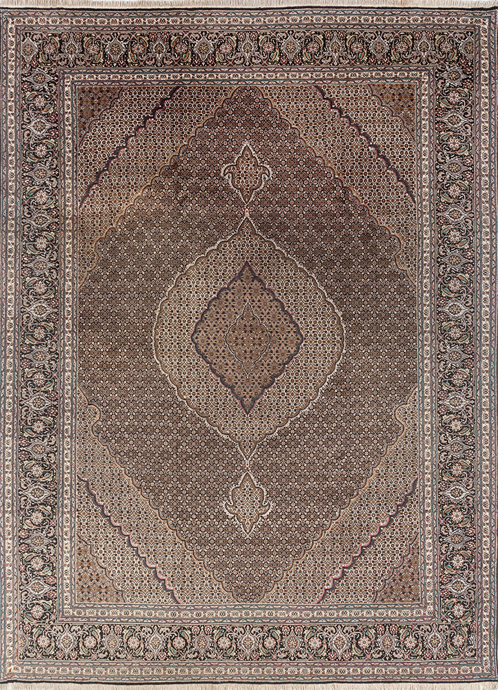 aalam grey and black wool hand knotted Rug - HeadShot