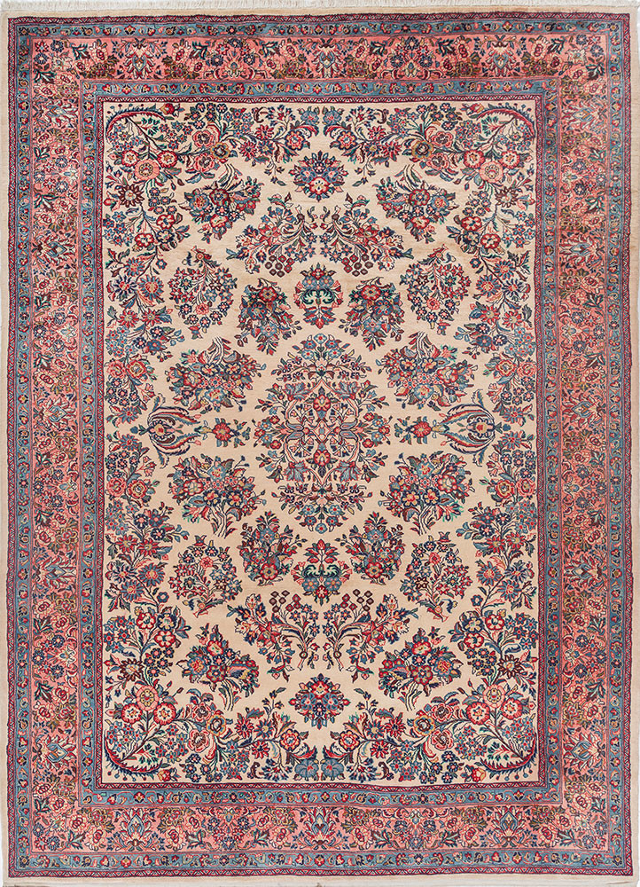 aalam pink and purple wool hand knotted Rug - HeadShot