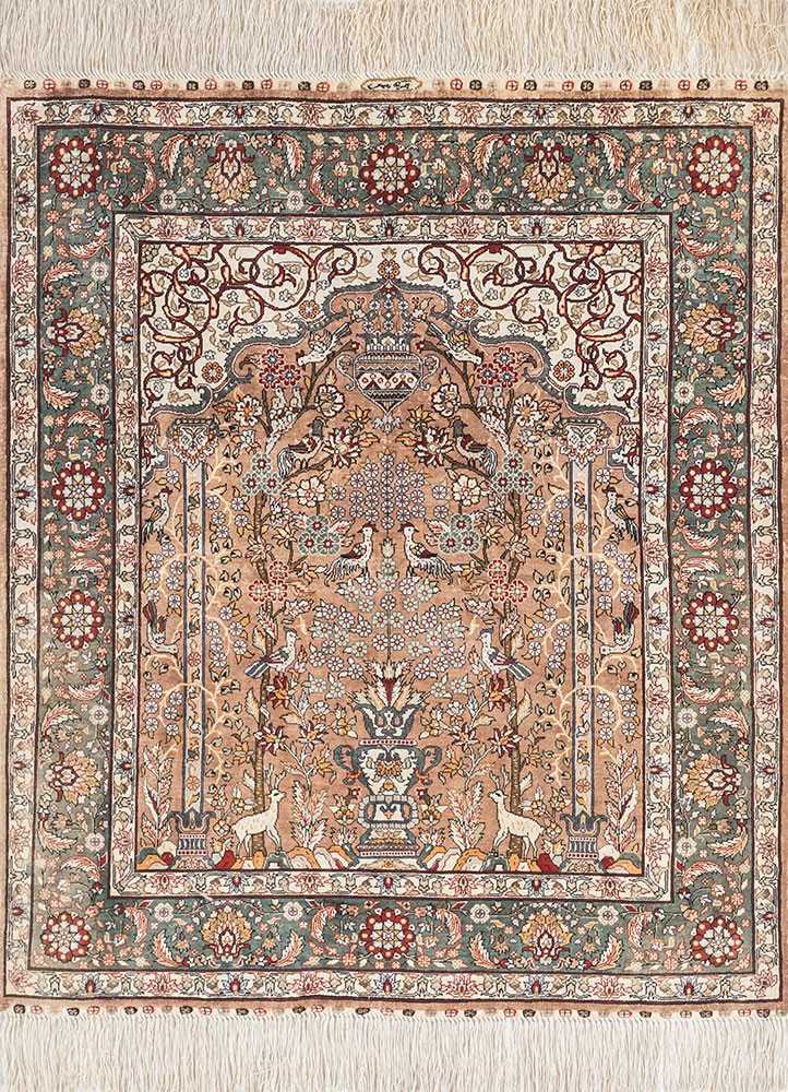 gulmarg red and orange silk hand knotted Rug - HeadShot gulmarg red and orange silk hand knotted Rug - HeadShot