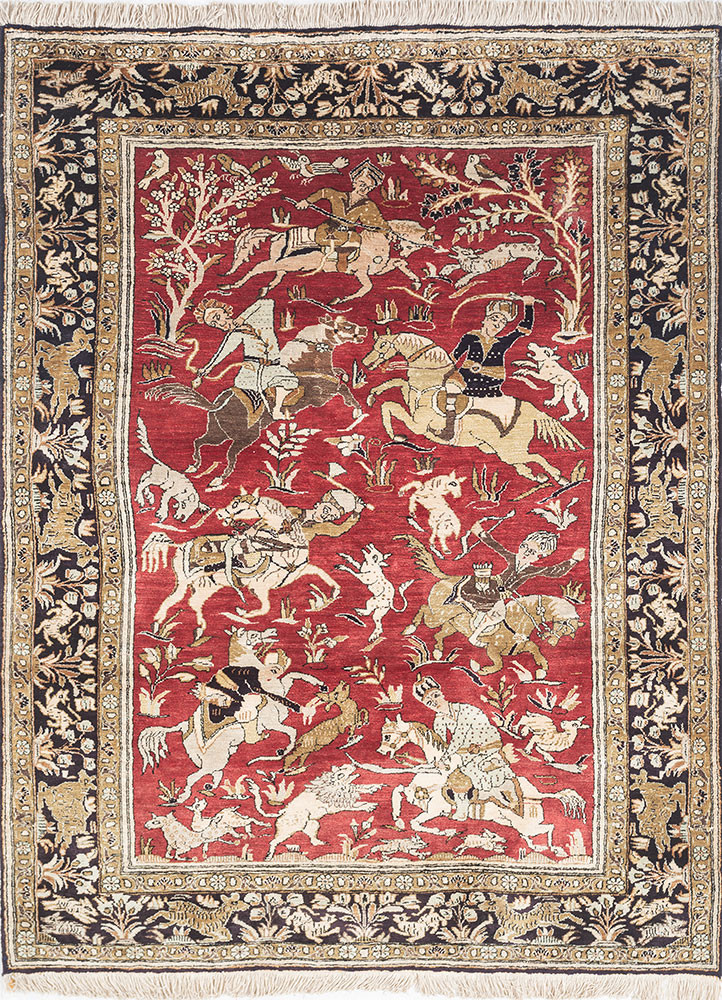 gulmarg red and orange silk hand knotted Rug - HeadShot