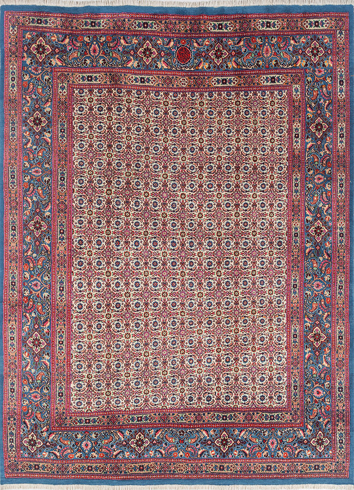 aalam blue wool hand knotted Rug - HeadShot