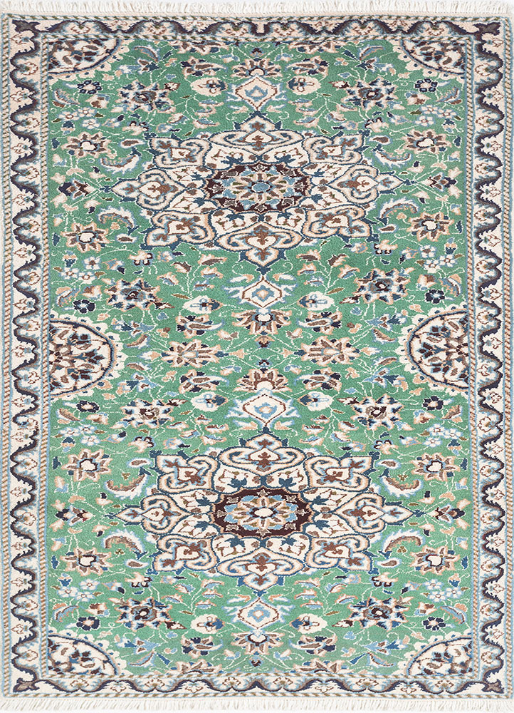 aalam green wool hand knotted Rug - HeadShot