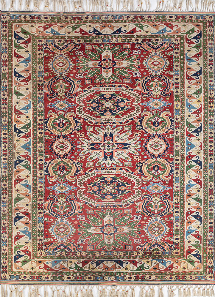 aalam red and orange wool hand knotted Rug - HeadShot