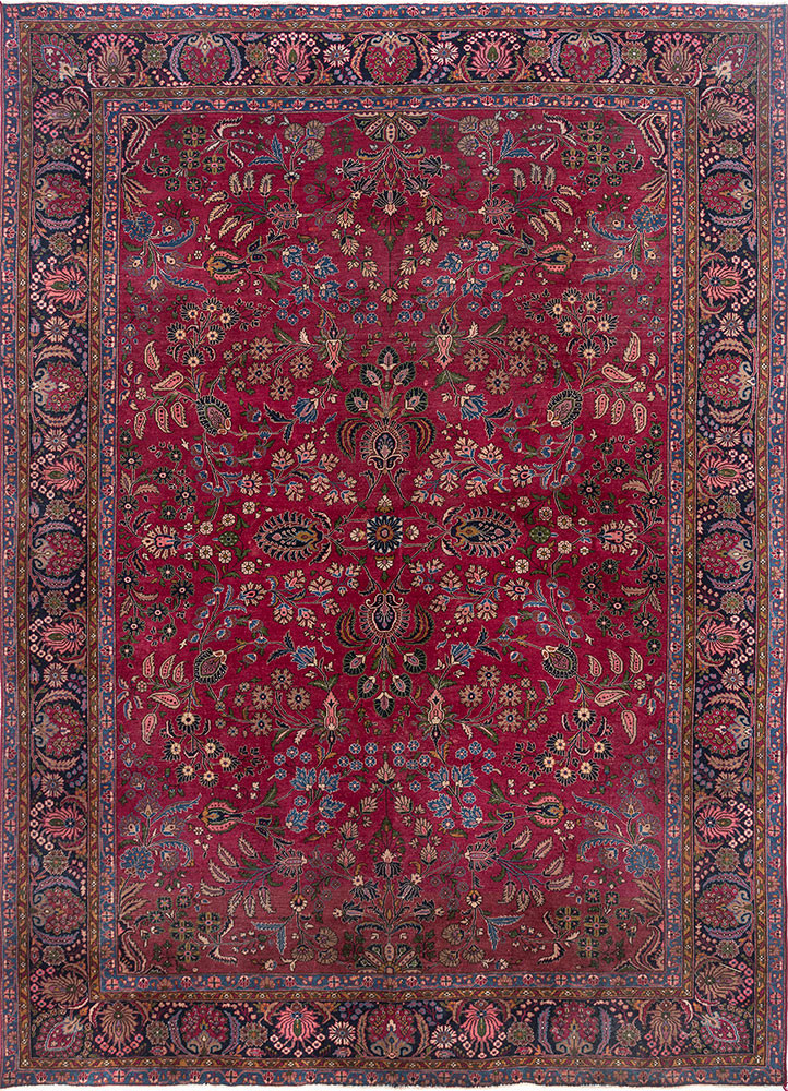 aalam red and orange wool hand knotted Rug - HeadShot