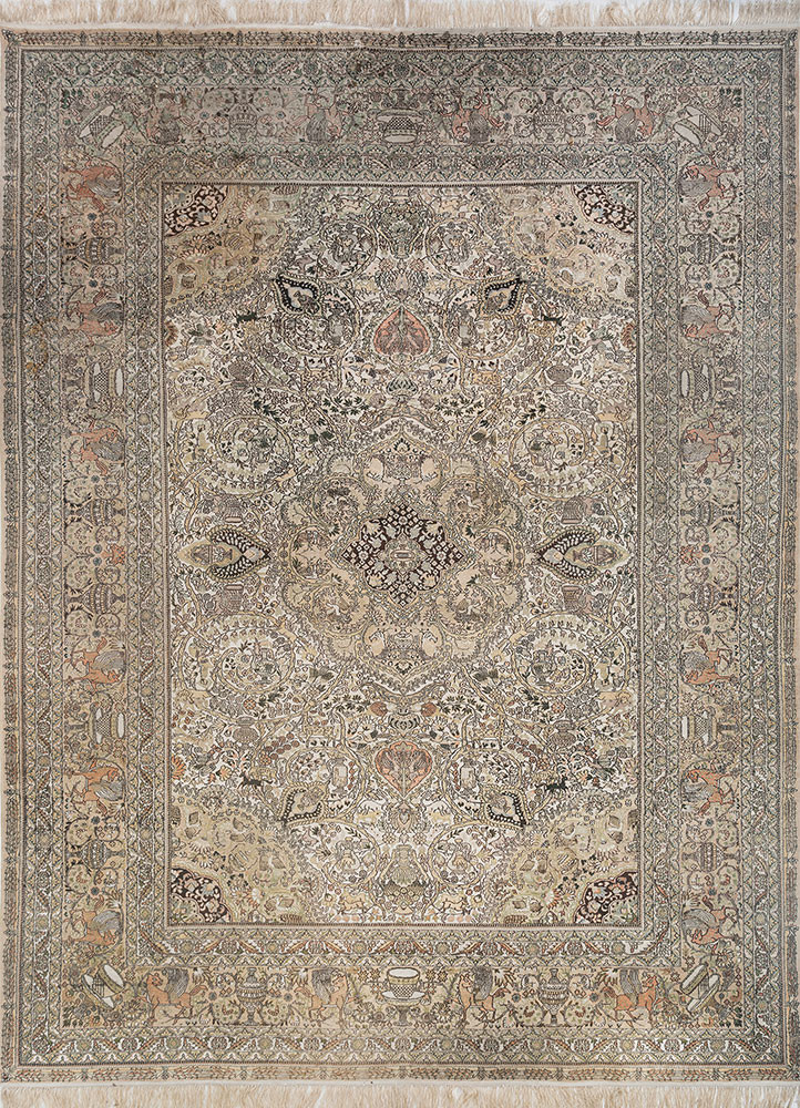 gulmarg green silk hand knotted Rug - HeadShot