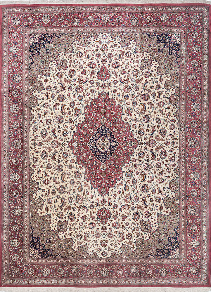 gulmarg red and orange silk hand knotted Rug - HeadShot