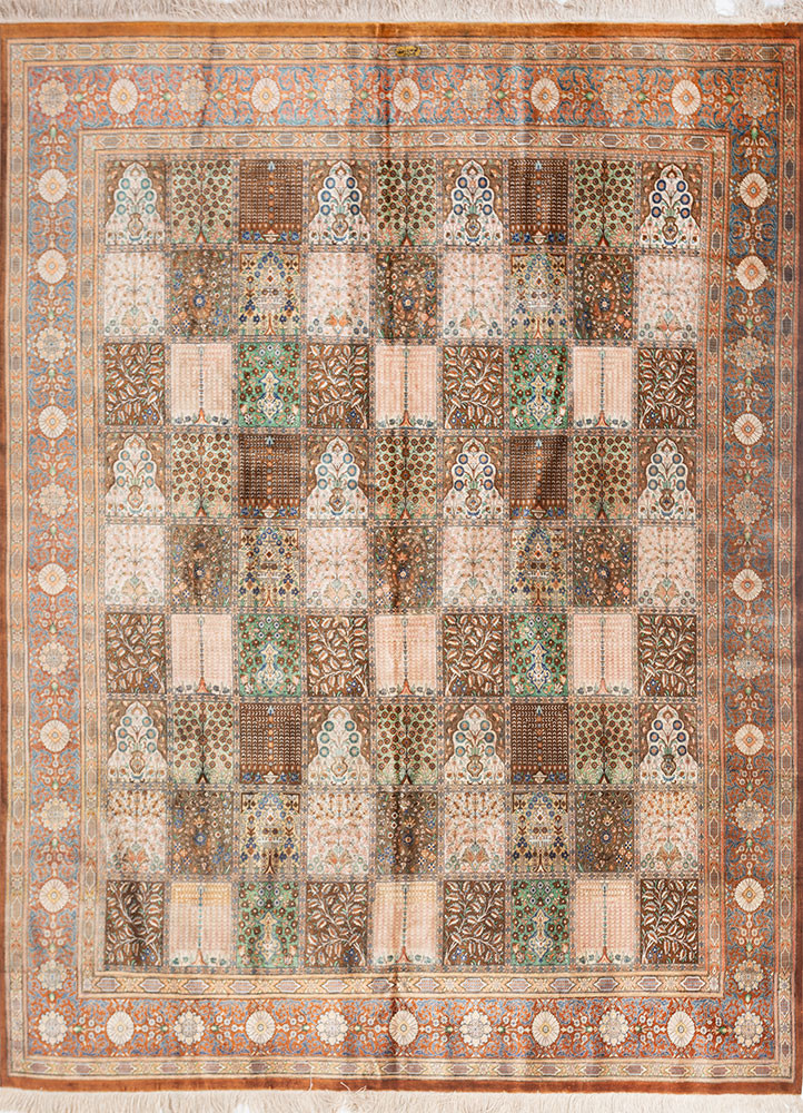 gulmarg red and orange silk hand knotted Rug - HeadShot gulmarg red and orange silk hand knotted Rug - HeadShot
