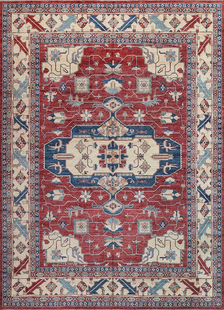 cyanna red and orange wool hand knotted Rug - HeadShot