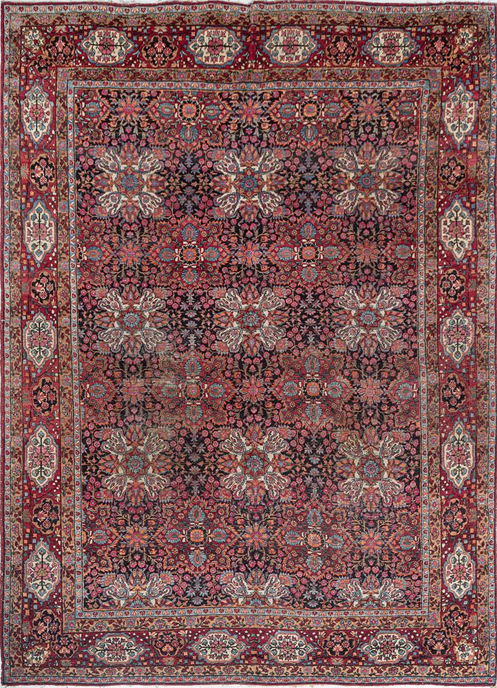 aalam red and orange wool hand knotted Rug - HeadShot