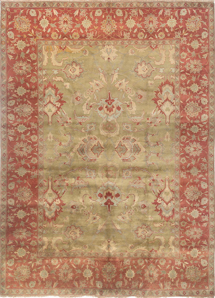 aalam green wool hand knotted Rug - HeadShot