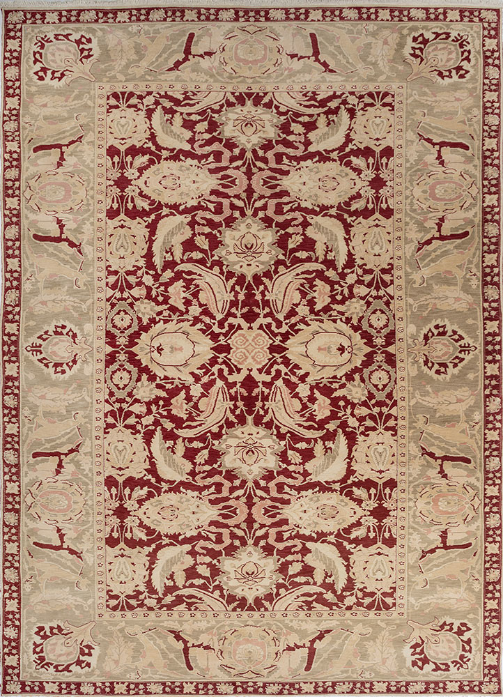 aalam red and orange wool hand knotted Rug - HeadShot