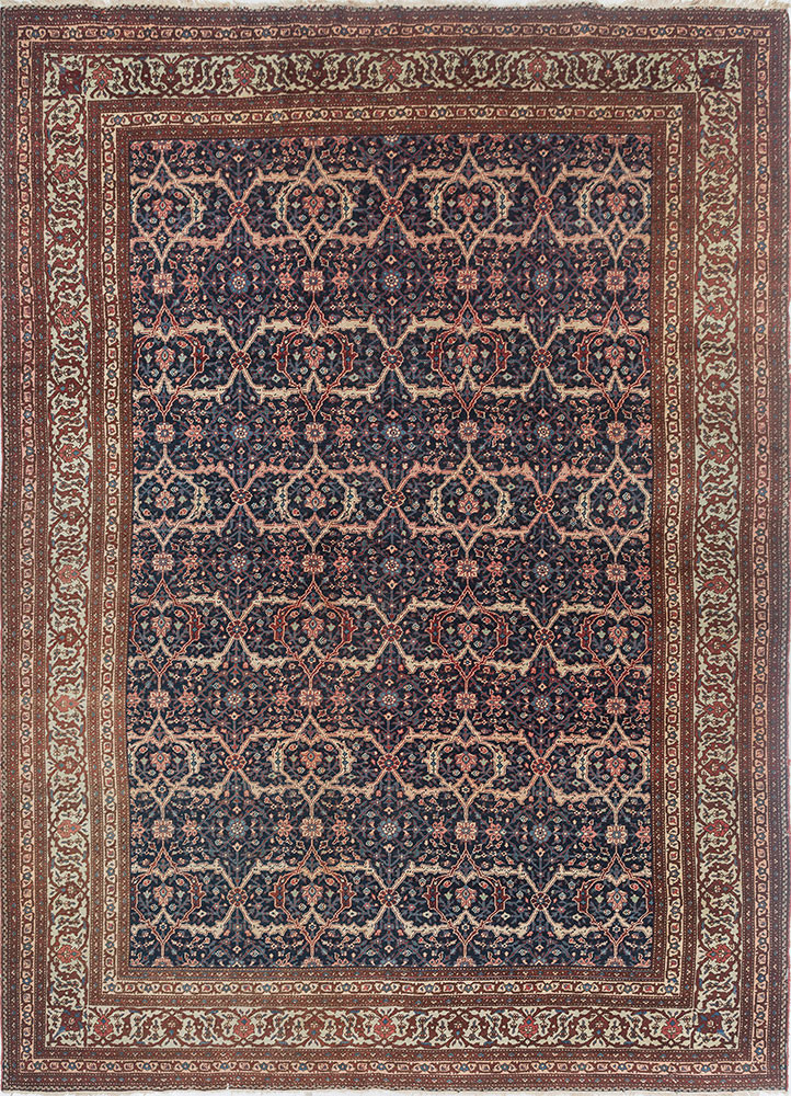 aalam blue wool hand knotted Rug - HeadShot
