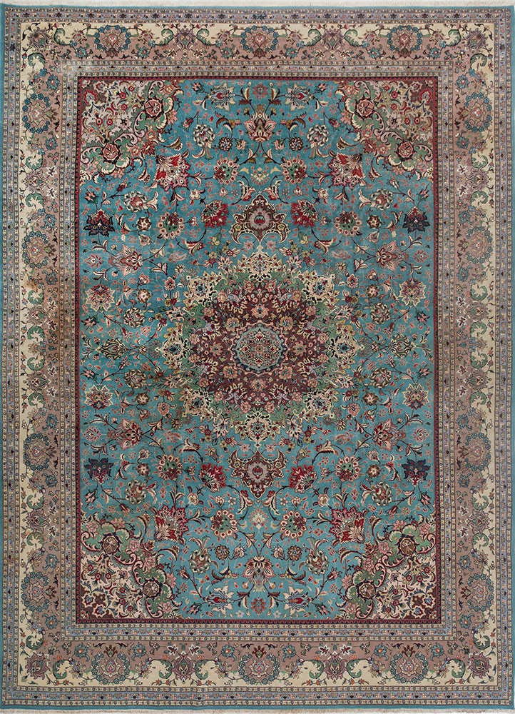 aalam green wool hand knotted Rug - HeadShot