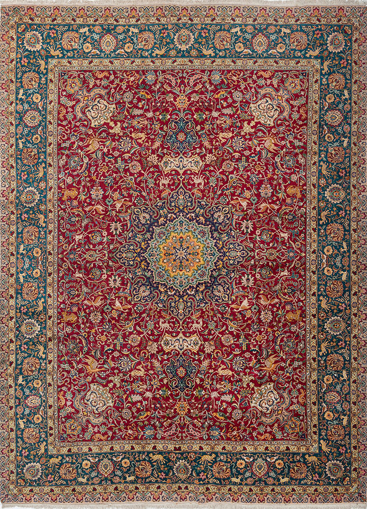 aalam red and orange wool hand knotted Rug - HeadShot
