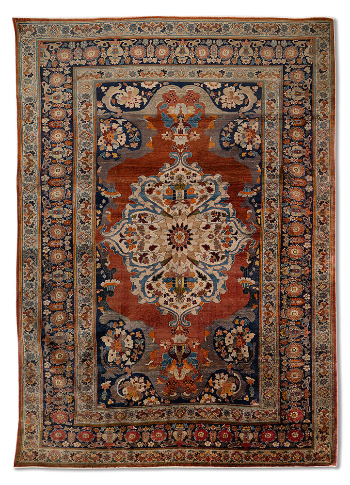 gulmarg red and orange silk hand knotted Rug - HeadShot