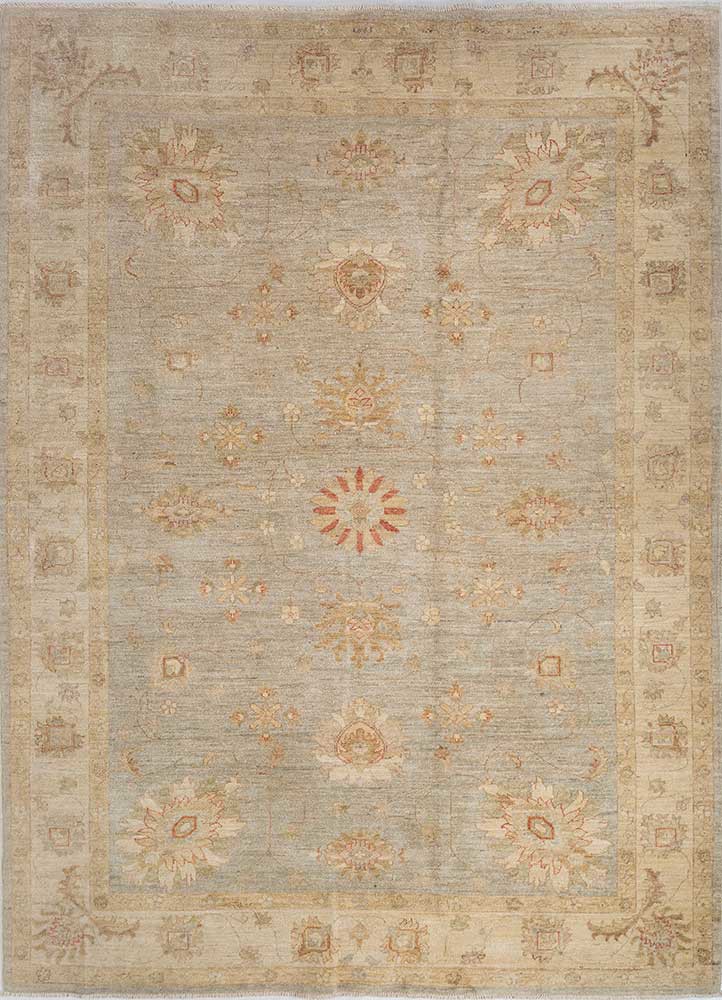 aalam green wool hand knotted Rug - HeadShot