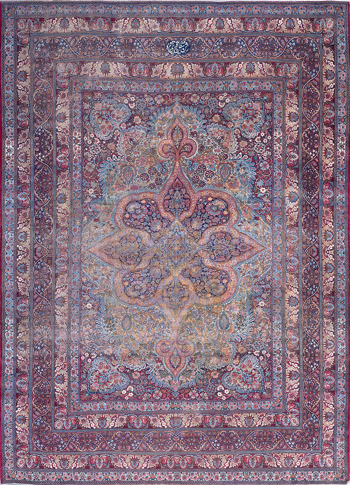 aalam pink and purple wool hand knotted Rug - HeadShot