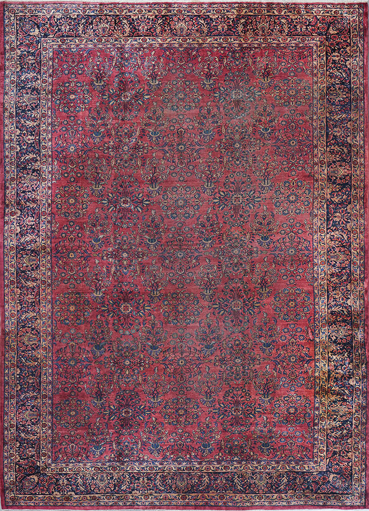 aalam red and orange wool hand knotted Rug - HeadShot