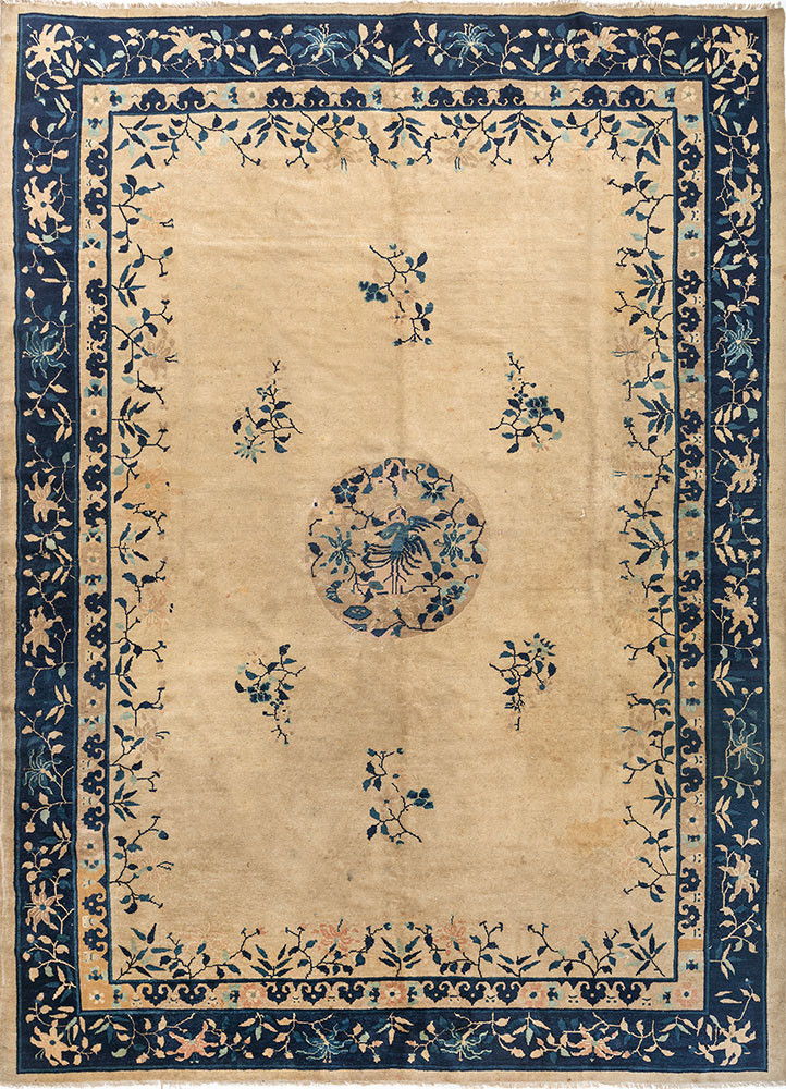 pechino beige and brown wool hand knotted Rug - HeadShot