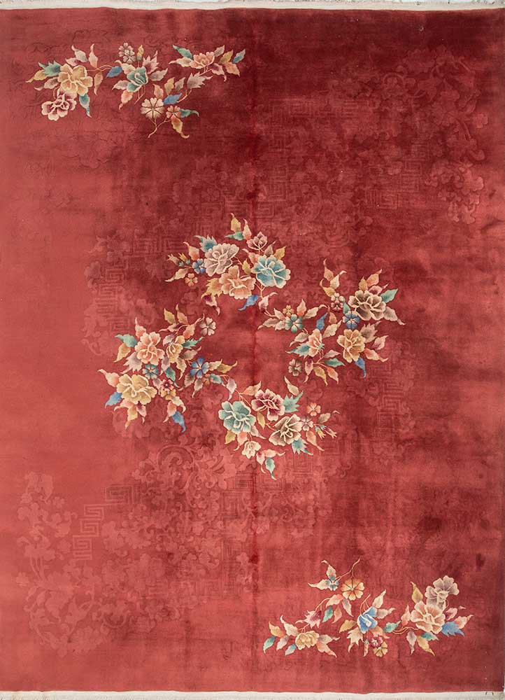 pechino red and orange wool hand knotted Rug - HeadShot