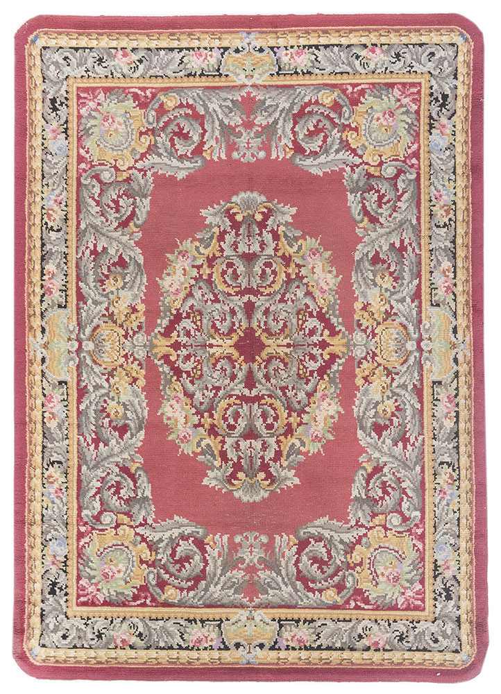 aalam pink and purple wool hand knotted Rug - HeadShot